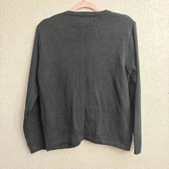 Vintage Lemon Grass Black Beaded Embroidered Holiday Cardigan Wreath - Size M - Picture 7 of 7